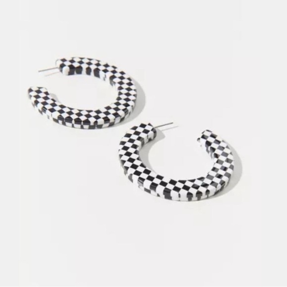 NWT Urban Outfitters Checkered Hoop Earrings in Black | White - Picture 7 of 7